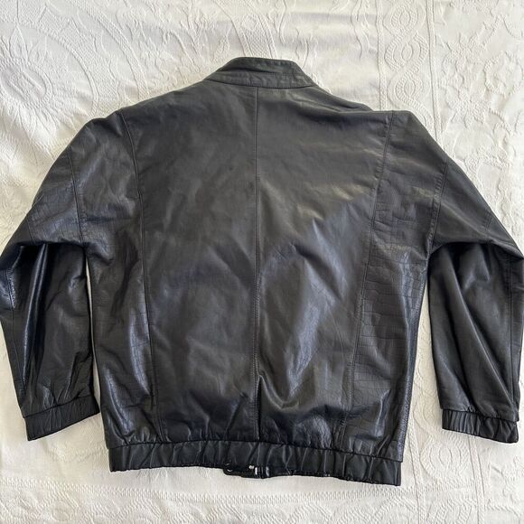 Wilsons Vintage 80's Women's Black Leather Moto Jacket Embossed Croc Size Small - Picture 4 of 16